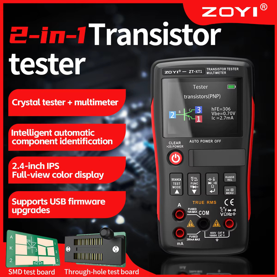 ZOYI ZT-XT1 2-in-1 Hochpräzisions-True-RMS-Multimeter und Transistortester in Schwarz zur Prüfung von Spannung, Widerstand, Diode, Kapazität und Durchgang - Bild 4