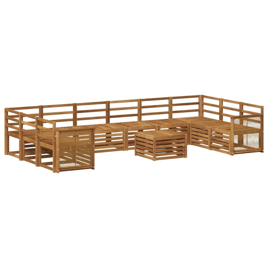 vidaXL Outdoor-Sofagarnitur aus Massivholz Akazie in Natur Braun, 8-teiliges Set mit Tisch, Ecksofas und Sesseln im modernen Latten-Design - Bild 2