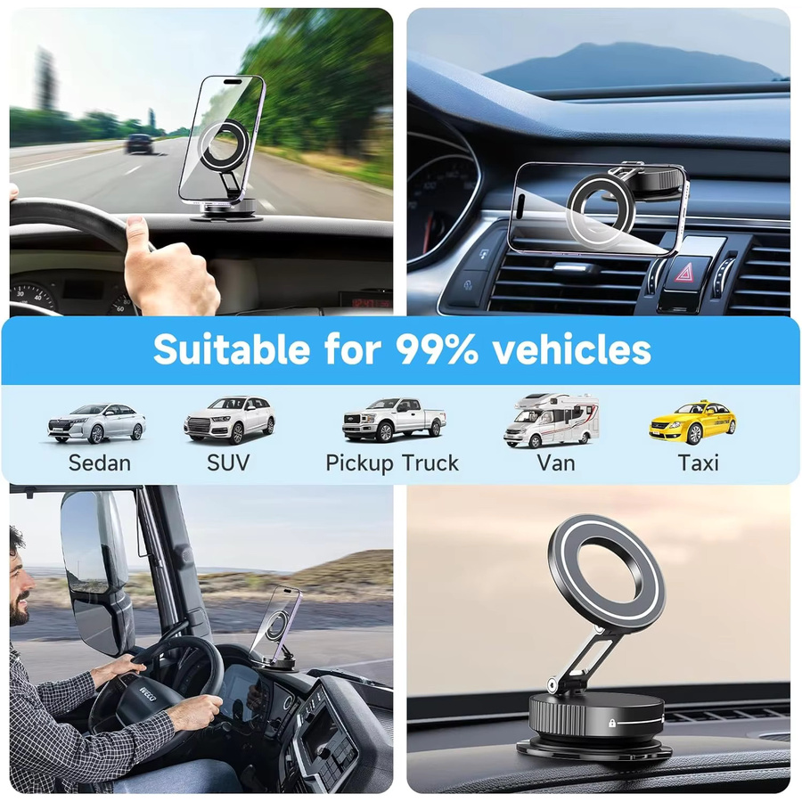 DUTRIEUX Magnetische Handyhalterung und Memotafel in Schwarz mit 360 Grad Drehung und einziehbarer Saugnapf für Monitor, Schreibtisch und Auto - Bild 6
