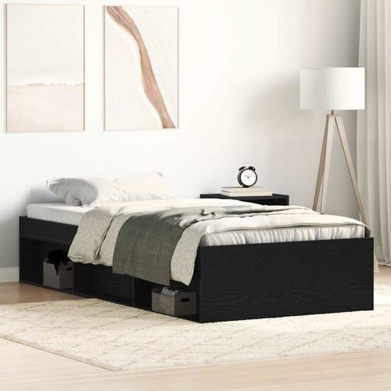 Vidaxl Bettgestell aus Kiefer in Schwarz und Eichen-Optik, B/T/H: 75 x 190 cm - Bild 1