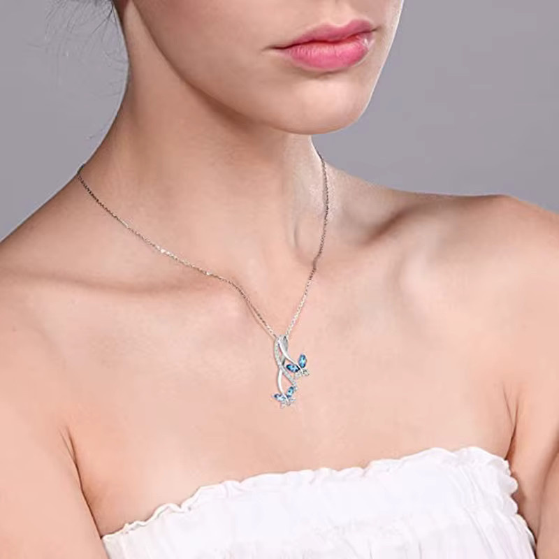 Huitan Chic Halskette, Schmetterling, blau, Zirkonia, Silber, Damen - Bild 2