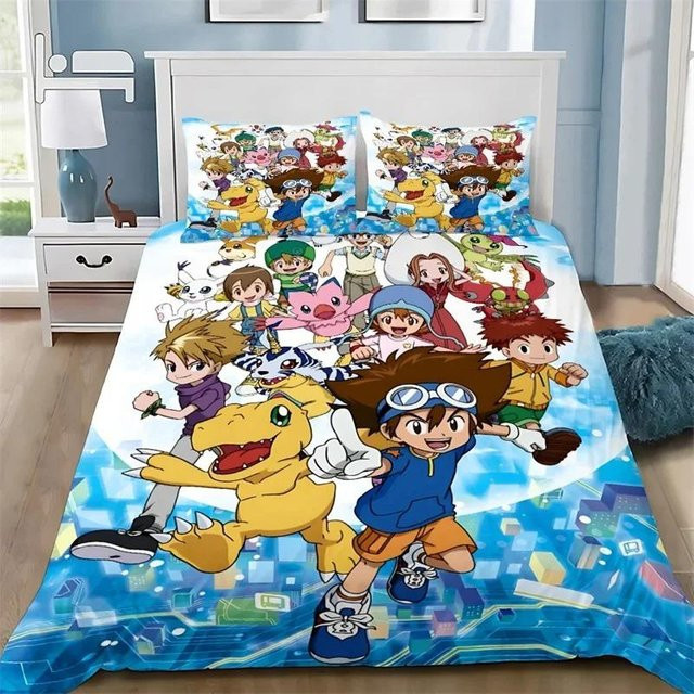 Bettwäsche-Set Digimon Greymons mit Bettbezug und Kissenbezügen aus Polyester, Mehrfarbig, B/H: 135 x 200 cm - Bild 1