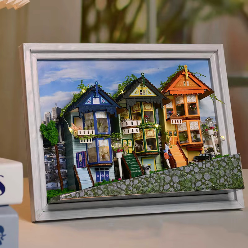 GSF DIY Holz Puppenhaus Set mit europäischem Cottage-Design als 3D Gebäude Modell zum Selberbauen in Natur und Mehrfarbig - Bild 4