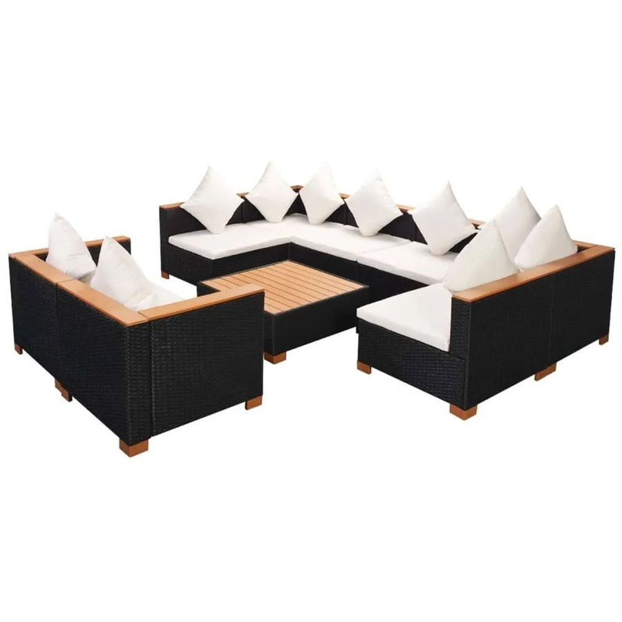 vidaXL 9-tlg. Garten-Lounge-Set aus Poly Rattan in Schwarz mit Auflagen und Couchtisch - Bild 2
