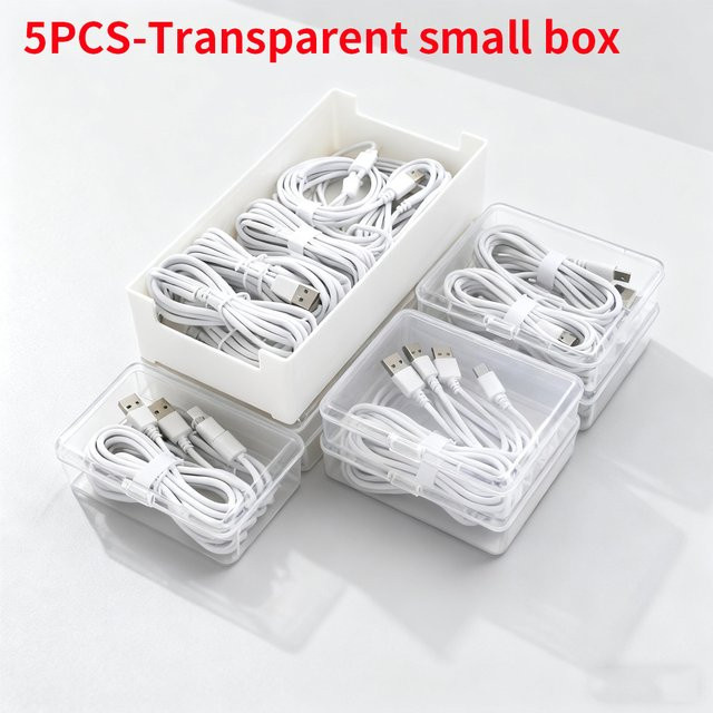 5-teiliges Kabel-Aufbewahrungsbox-Set aus transparentem Kunststoff für Büro und Zuhause – Multi-Compartment Kabel-Organizer für Ladezubehör - Bild 1