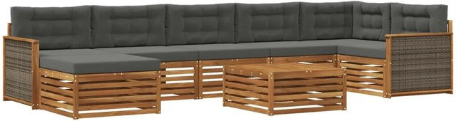vidaXL Outdoor-Sofagarnitur aus Akazienholz mit 8 Kissen in Natur und Anthrazit - Bild 1