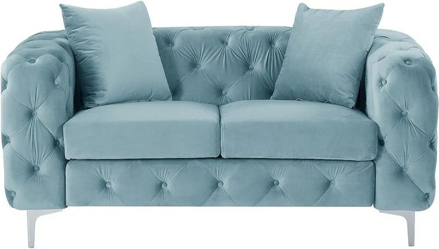 Vente-unique Chesterfield Sofa Edwina in Hellblau aus Samt, Breite: 162 cm - Bild 1
