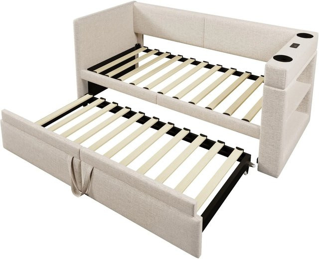 Merax Daybett Schlafsofa mit Ausziehfunktion und USB-C Ladestation in Beige, B/T/H: 90 x 200 x 74 cm - Bild 1
