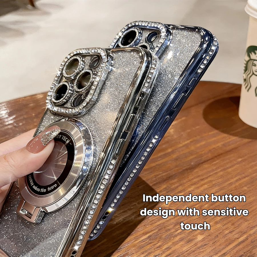 ZHUOHUAN Magnetische Glitzer-Diamant-Hülle für iPhone mit MagSafe und Halterung, Farbe: Silber - Bild 3