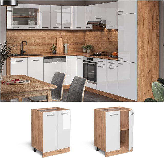 Vicco Küchenunterschrank R-Line Weiß Gold Hochglanz Breite: 60 cm, Höhe: 81,6 cm, Tiefe: 46 cm - Bild 1