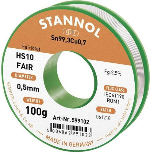 Stannol HS10-Fair Lötzinn Spule Sn99,3Cu0,7 ROM1 0,5mm 100g - Bild 1