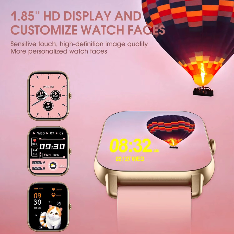P66 Smartwatch in Weiß mit 1,85 Zoll Display, 100+ Sportmodi und IP68 Wasserdichtigkeit, Fitnessaktivitäts-Tracker für iOS und Android - Bild 2