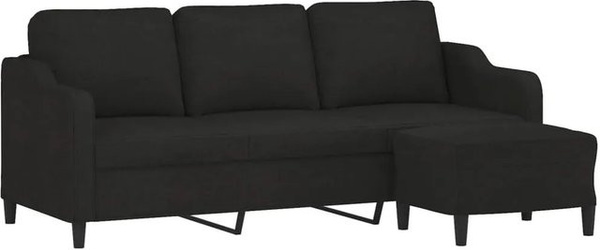 vidaXL 3-Sitzer-Sofa mit passendem Hocker in Schwarz, modernes Polstersofa aus Stoff für dein Wohnzimmer, B/T/H: 198 x 80 x 77 cm