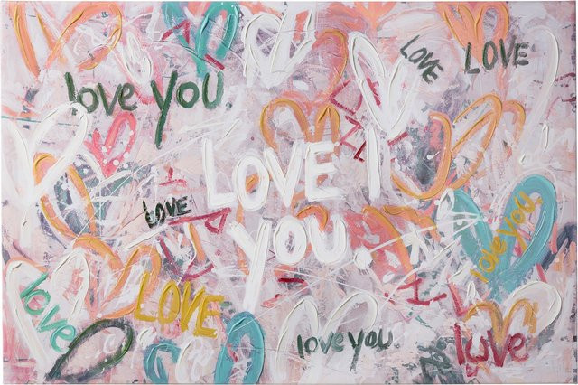 Kunstleinwand Impressionen LOVE YOU auf Holzrahmen, weiß-bunt, Breite: 120 cm, Höhe: 80 cm - Bild 1