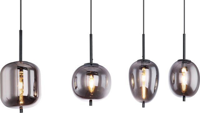 Globo Pendelleuchte Blacky 4-flammig in Schwarz aus Metall mit rauchfarbenem Glas, B/H/L: 19 x 120 x 100 cm - Bild 1