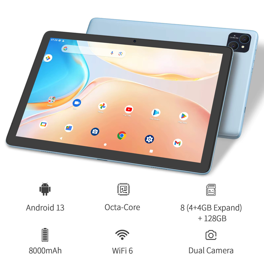 PRITOM Tablet 10 Zoll mit Android 13, Octa-Core, 128 GB Speicher, 8000 mAh Akku und Wi-Fi in Grün - Bild 2