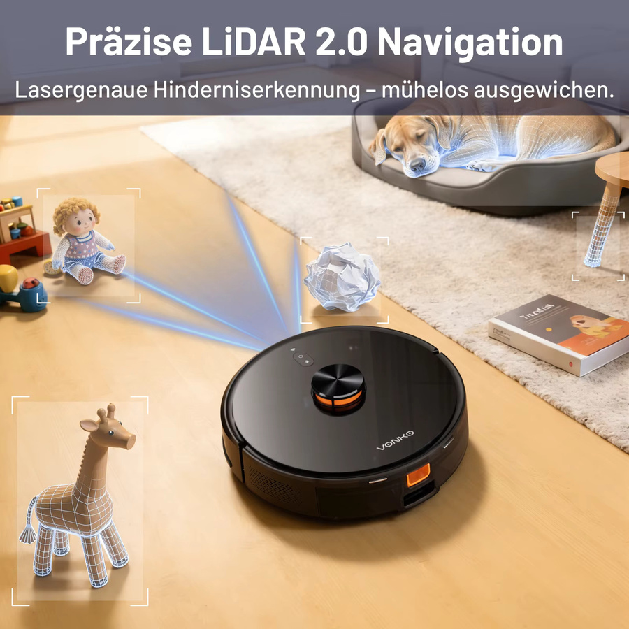 EVERCROSS BOT S6 PRO Saugroboter mit Wischfunktion und Absaugstation, LiDAR 2.0 Navigation, 8000Pa Saugkraft, 180 Min Laufzeit, Schwarz - Bild 5