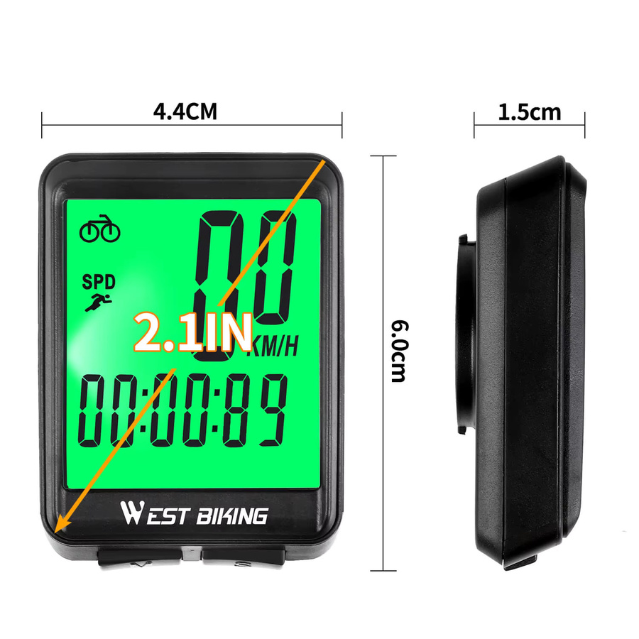 WEST BIKING Kabelloser Fahrrad-Fahrtcomputer mit Hintergrundbeleuchtung und LED-Geschwindigkeitsmesser in Schwarz - Bild 6