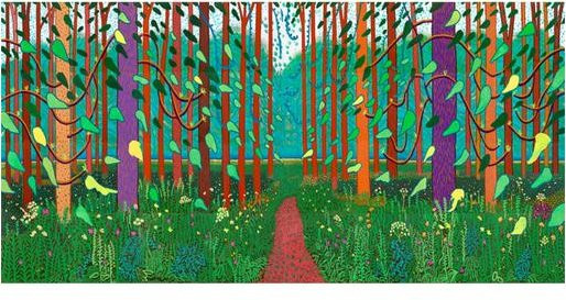 David Hockney Die Ankunft des Frühlings Leinwandgemälde Landschaftskunstwerk in Grün und Multicolour, B: 70 cm, H: 140 cm, Unframed - Bild 1