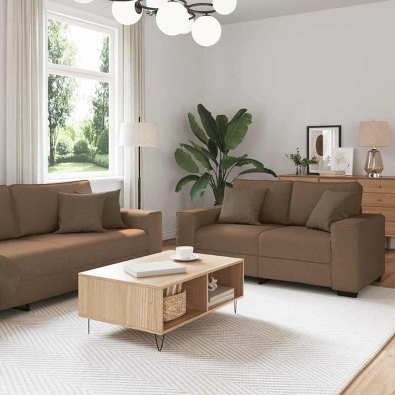 2-teilige Sofagarnitur vidaxl als Schlafsofa aus Stoff in Braun mit Kissen im modernen Design - Bild 1