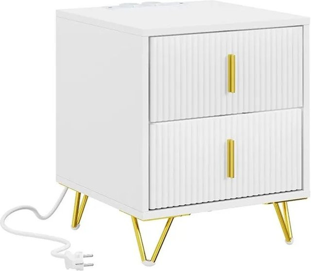SoBuy Nachttisch FBT115-E-W in Weiß mit 2 Schubladen, minimalistischer Beistelltisch für Schlafzimmer, Wohnzimmer oder Büro, B/T/H: 40 x 47 x 40 cm - Bild 1