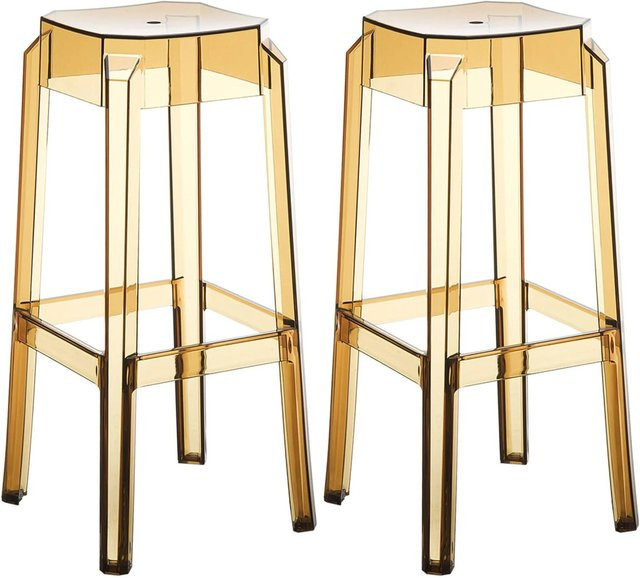 2er Set Barhocker DELUKE NUMIR aus Kunststoff in Bernstein, stapelbar, B/T/H: 36 x 36 x 75 cm - Bild 1