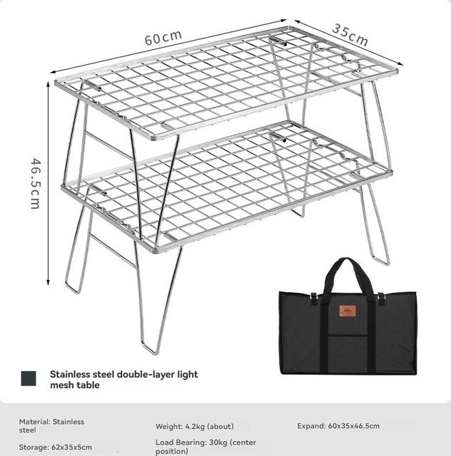 CAMPINGMOON T-235A Edelstahl-Aufbewahrungstisch, multifunktionaler tragbarer Klapptisch für Camping und Picknick in Silber - Bild 1