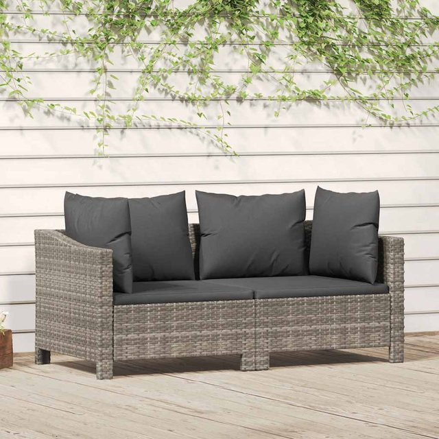 vidaXL 2-tlg Garten-Lounge-Set aus Poly Rattan mit Kissen in Grau - Bild 3