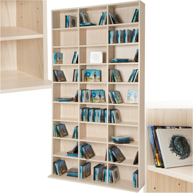 tectake CD DVD Regal Christel in Buche, höhenverstellbare und herausnehmbare Zwischenböden, B/T/H: 102 x 23,5 x 180 cm - Bild 1