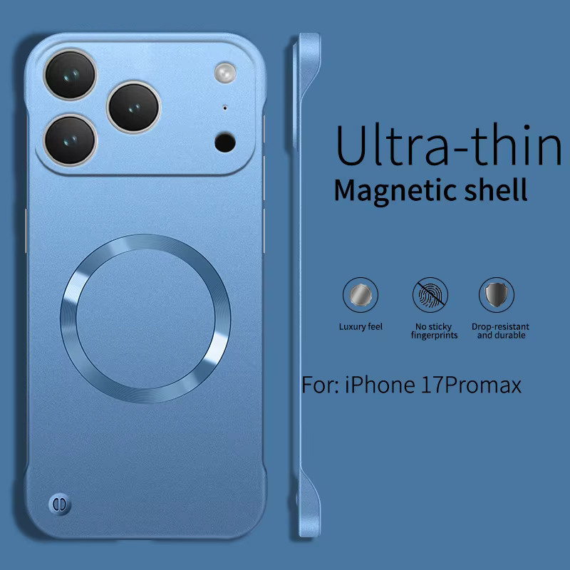 Rahmenlose MagSafe Handyhülle aus PC für iPhone 17 16 15 14 13 12 Pro Max Plus Air in Schwarz, ultradünnes Metall-Design matt und stoßfest - Bild 6