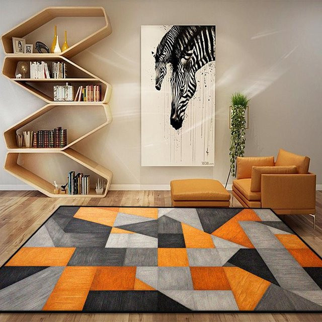 Karpetti Geometrischer Nordischer Teppich in Orange, Weiche Bodenmatte für Wohnzimmer und Schlafzimmer, B/T: 120 x 80 cm - Bild 1
