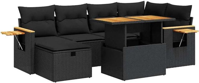 vidaXL 8-teilige Garten-Sofagarnitur in L-Form aus schwarzem Poly-Rattan mit Kissen und pulverbeschichtetem Stahlgestell - Bild 1