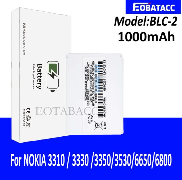 Original Nokia BLC-2 BLC2 Akku mit 800 mAh für Nokia 3310 3330 3410 3315 3510 3530 3686 3685 3589 5510 Lithium-Polymer-Batterie - Bild 1