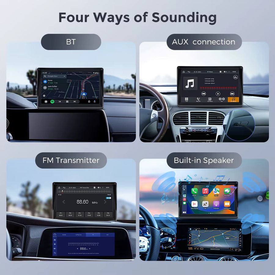 Gearelec Tragbarer Multimedia-Videoplayer mit 7 Zoll Touchscreen, CarPlay und Android Auto, Schwarz, USB-C Anschluss für Rückfahrkamera - Bild 3