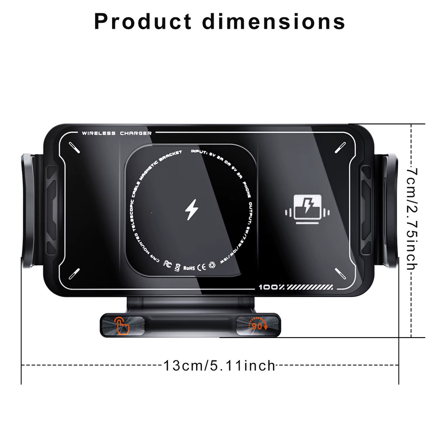 Magnetische kabellose Autohalterung mit 15 W Schnellladefunktion und einziehbarem Kabel in Schwarz für iPhone und Samsung Galaxy - Bild 3