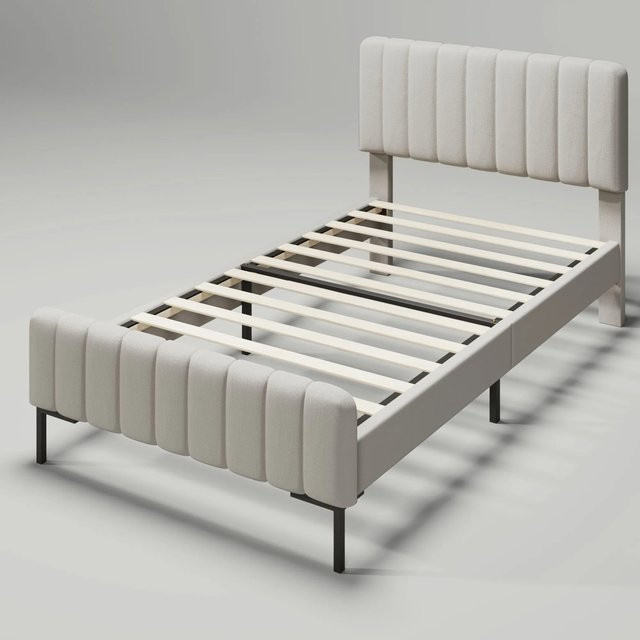 Merax Polsterbett in Grau und Beige mit verstellbarem Kopfteil, B/T/H: 90 x 200 x 104 cm - Bild 1