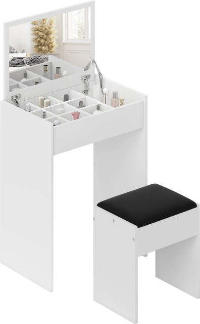 HOMCOM Schminktisch mit Hocker und Klappspiegel in Weiß, Frisiertisch für das Schlafzimmer, B/T/H: 60 x 40 x 79 cm - Bild 1