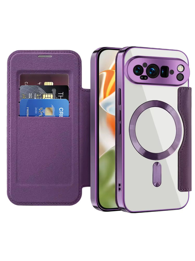 Luxus Transparent Flip Leder Brieftasche mit Magnetverschluss und Kartenfächern für Google Pixel 10, 9 Pro XL, 9A, 8A, 7A in Schwarz oder Lila - Bild 6