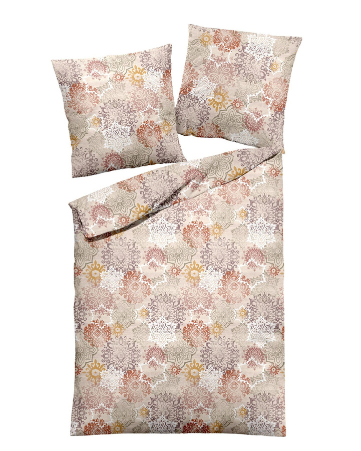 Dormisette Edel Biber Bettwäsche Mandala Orient in Beige und Orange, Set aus Bettbezug und Kissenbezug aus Baumwolle, B/T/H: 155 x 220 cm und 80 x 80 cm - Bild 1