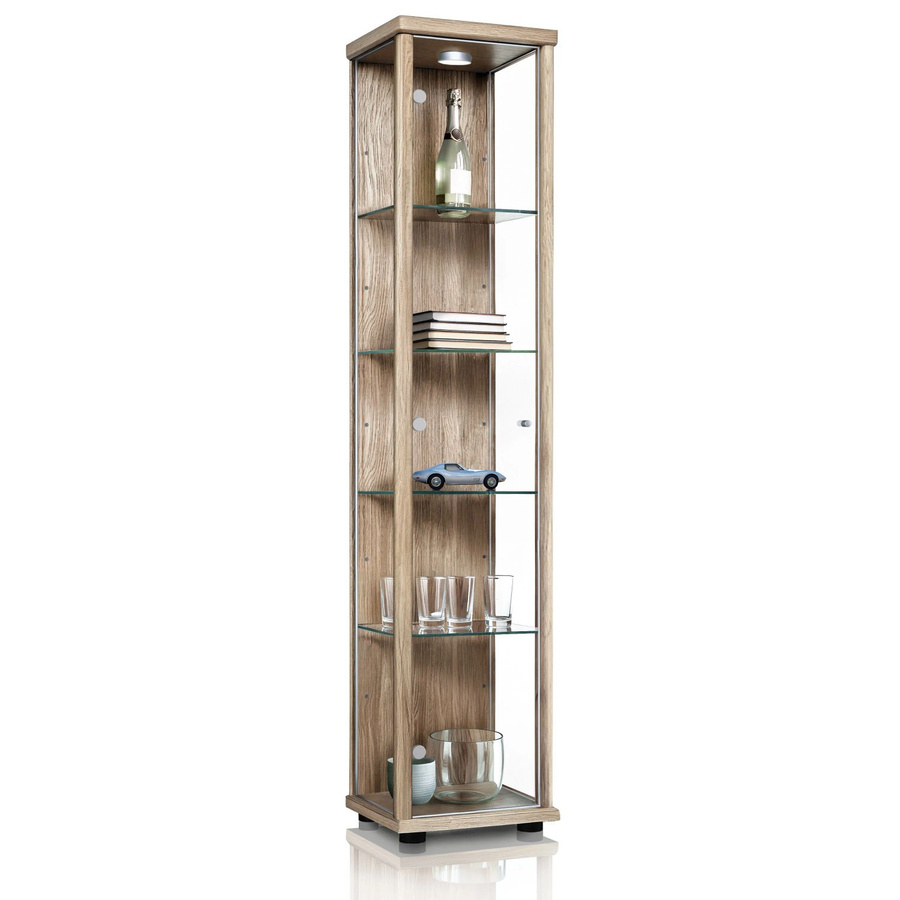 K-Möbel Glasvitrine stehend in Sonoma Eiche mit LED-Beleuchtung und 4 höhenverstellbaren Glasböden, H x B x T: 176 x 37 x 33 cm - Bild 2