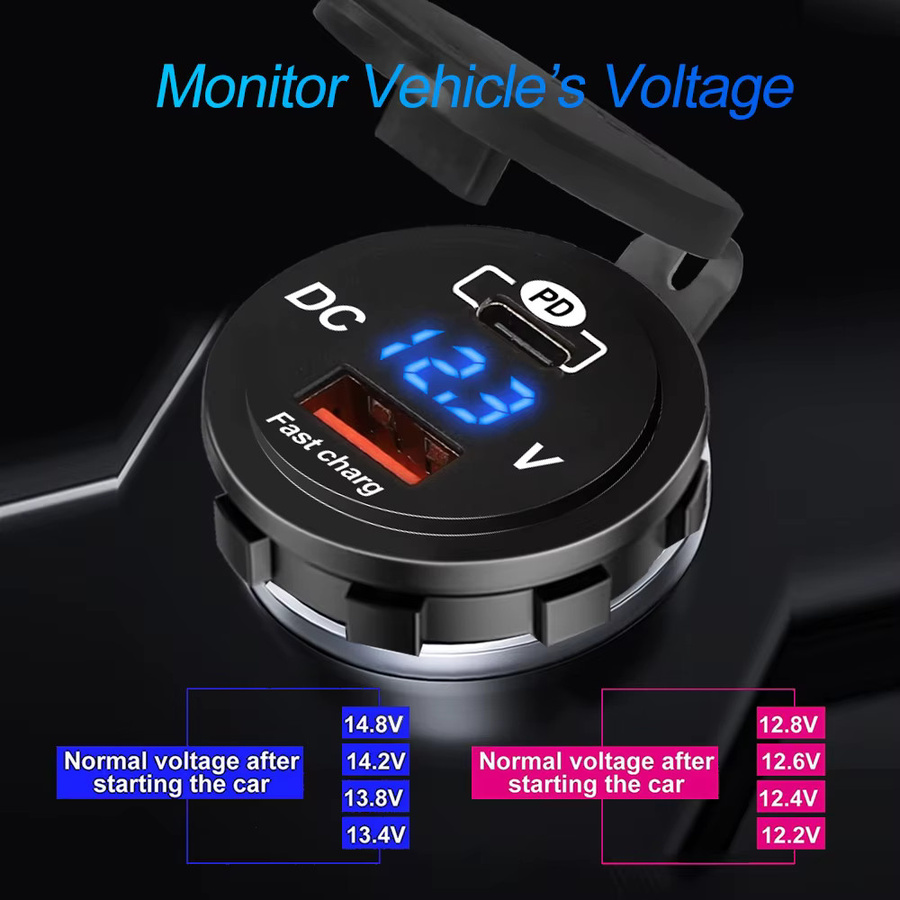 Kebidumei Dual-USB-Autoladegerät 68W 4,2A 12V mit wasserdichtem Panel in Schwarz für Fahrzeuge, Boote, LKWs und Motorräder - Bild 2