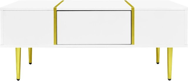 okwish Couchtisch Modern in Weiß mit Hochglanz-Finish und 2 Schubladen B: 100 cm, T: 60 cm, H: 41,5 cm - Bild 1