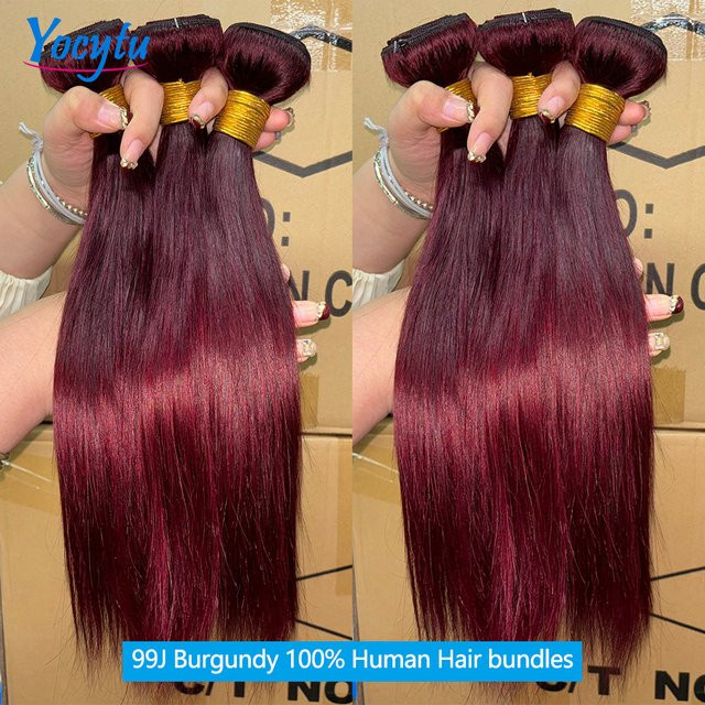 YOCYTU Brasilianische Haar Bundles, 24 24 24 Zoll, Burgund, Damen - Bild 1