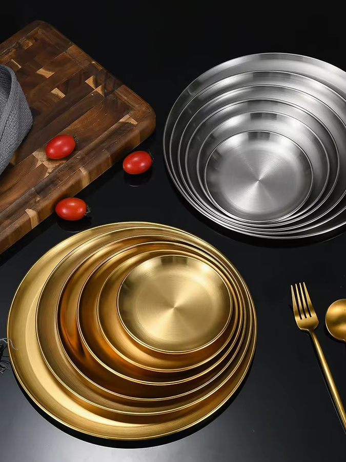 JAOER 4er Set kreisförmige Edelstahl-Servierplatten in Silber für Fleisch und Kuchen - Bild 2