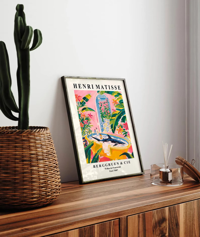 Hai in der Badewanne Kunstdruck von SHENCHEN, moderner Paper Poster in Pink und Multicolour für dein Badezimmer-Dekor - Bild 3