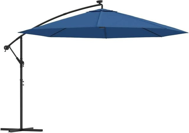 vidaXL Ampelschirm mit LED-Beleuchtung aus Polyester und Stahl in Azurblau, Durchmesser: 350 cm - Bild 1