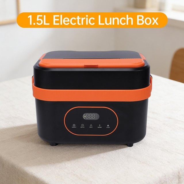 Aimo Elektrische Lunchbox mit digitalem Timer und Display, Selbstheizend, Wiederaufladbar, Tragbar, Schwarz, 1,5 l - Bild 1
