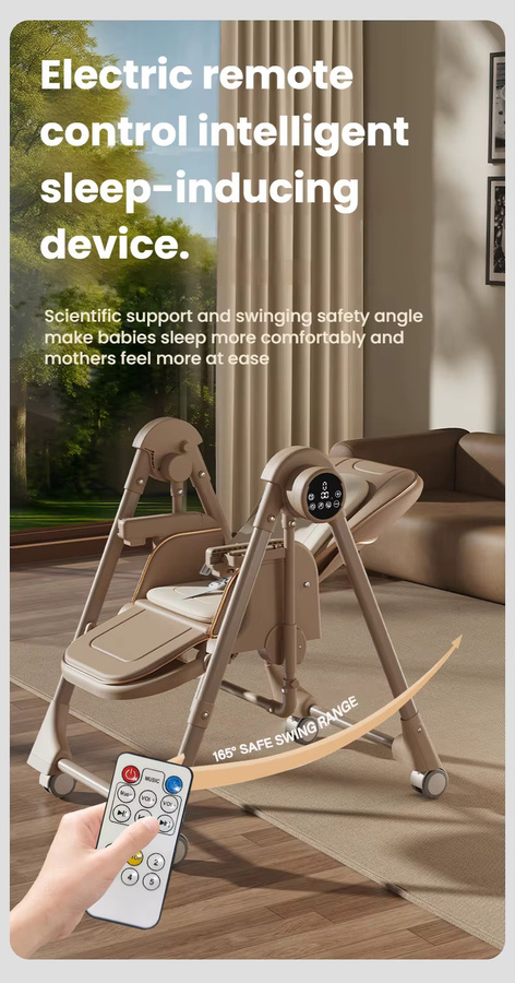 Multifunktionaler 2-in-1 Baby-Hochstuhl und elektrischer Schaukelstuhl in Beige, höhenverstellbar und klappbar - Bild 4