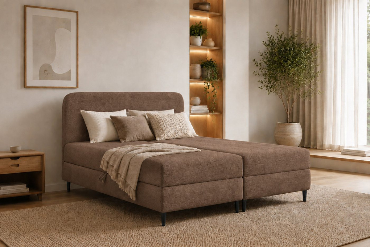 Kaiser Möbel Boxspringbett Lambi mit 2 Bettkästen aus Bouclé-Stoff in Braun, B/T/H: 140 x 200 cm, inkl. Bonellfederkernmatratze - Bild 1