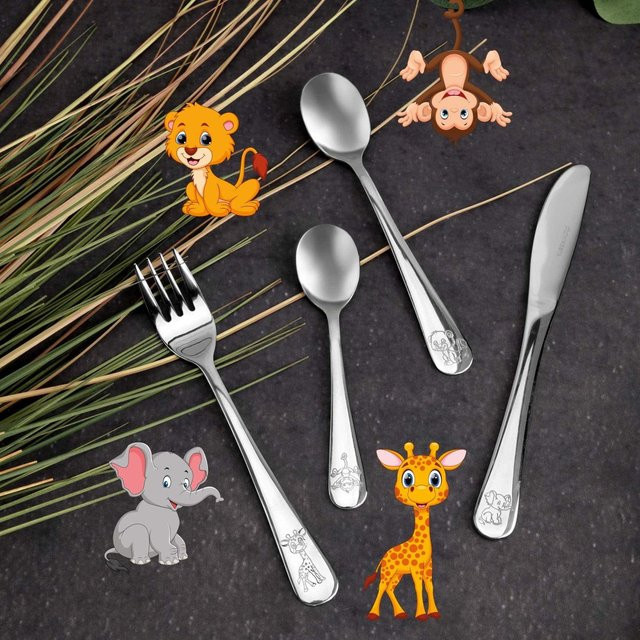 Nirosta Kinderbesteck Set Safari, 4-teilig, Edelstahl, Silber, spülmaschinenfest - Bild 1